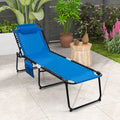 Foldable Recline Lounge Chair with Adjustable Backrest and Footrest-Blue - Blue - Outdoor Chaise Lounges