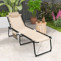 Foldable Recline Lounge Chair with Adjustable Backrest and Footrest-Beige - Beige - Outdoor Chaise Lounges