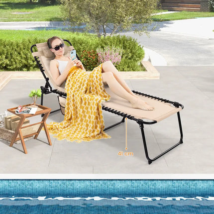 Foldable Recline Lounge Chair with Adjustable Backrest and Footrest-Beige - Beige - Outdoor Chaise Lounges