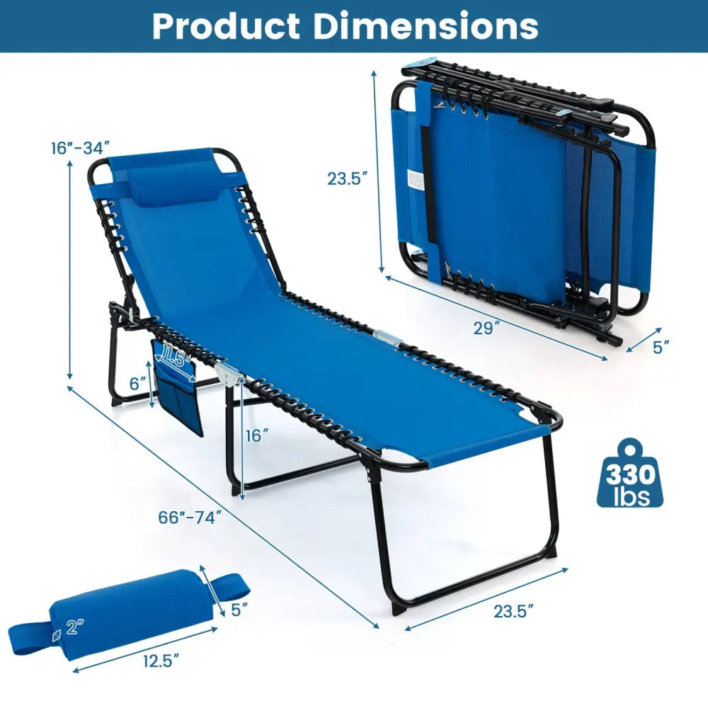 Foldable Recline Lounge Chair with Adjustable Backrest and Footrest-Blue - Blue - Outdoor Chaise Lounges