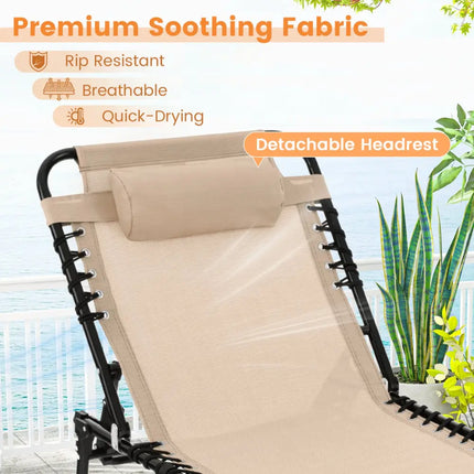 Foldable Recline Lounge Chair with Adjustable Backrest and Footrest-Beige - Beige - Outdoor Chaise Lounges