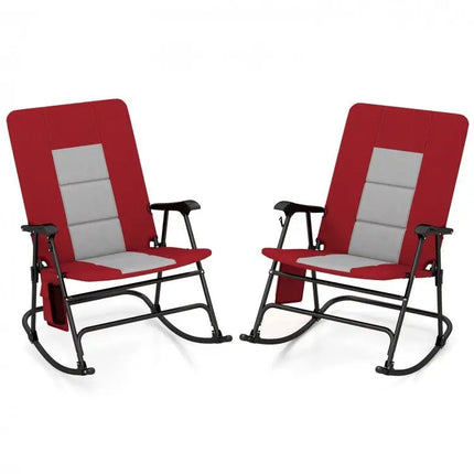Foldable Rocking Padded Portable Camping Chair with Backrest and Armrest - Red - Oasis Home Essentials