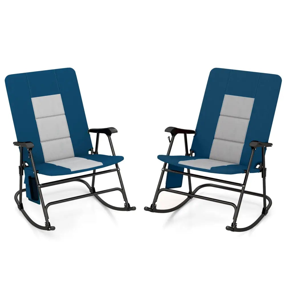 Foldable Rocking Padded Portable Camping Chair with Backrest and Armrest-Blue - Blue - Patio Rocking Chairs & Gliders