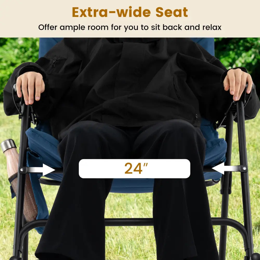 Foldable Rocking Padded Portable Camping Chair with Backrest and Armrest-Blue - Blue - Patio Rocking Chairs & Gliders