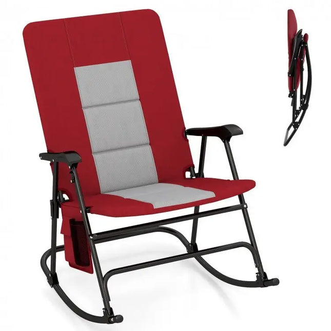 Foldable Rocking Padded Portable Camping Chair with Backrest and Armrest - Red - Oasis Home Essentials