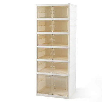 Foldable Shoe Rack Organizer 12-Pair 6-Tier Collapsible Shoe Cabinet-White - White - Shoe Racks & Storage Benches