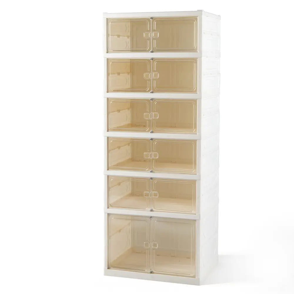 Foldable Shoe Rack Organizer 12-Pair 6-Tier Collapsible Shoe Cabinet-White - White - Shoe Racks & Storage Benches