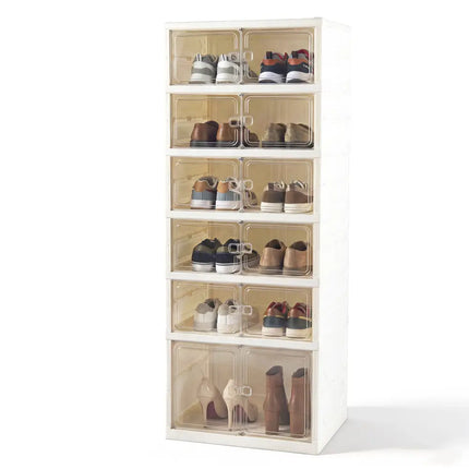 Foldable Shoe Rack Organizer 12-Pair 6-Tier Collapsible Shoe Cabinet-White - White - Shoe Racks & Storage Benches
