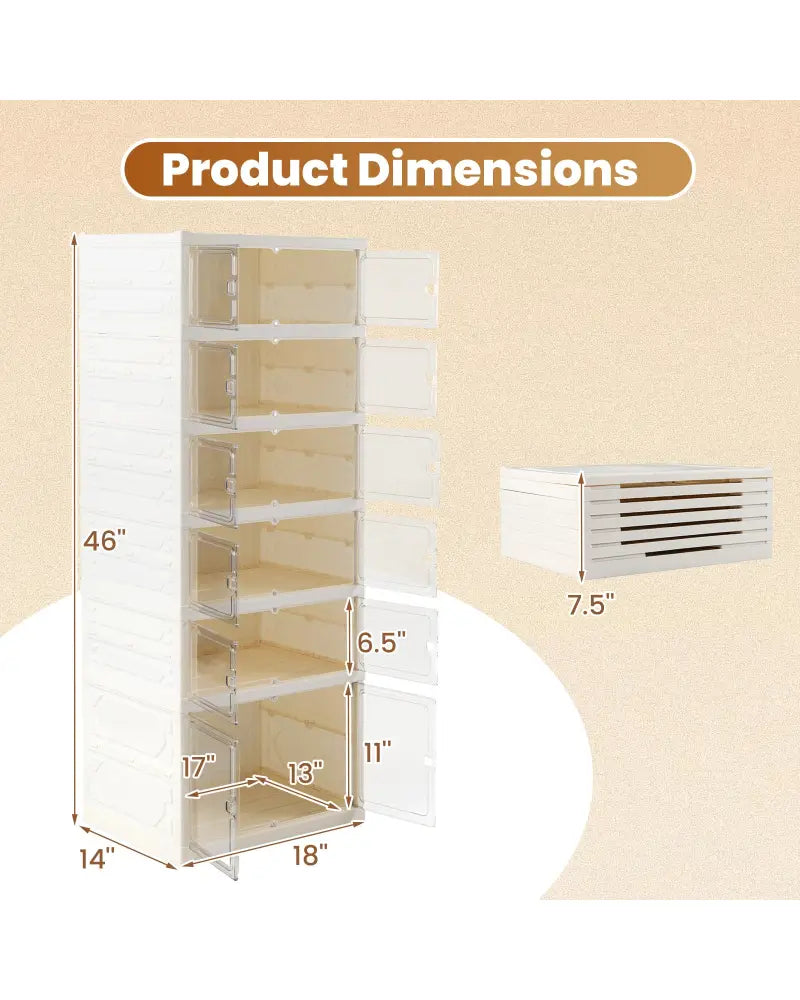 Foldable Shoe Rack Organizer 12-Pair 6-Tier Collapsible Shoe Cabinet-White - White - Shoe Racks & Storage Benches
