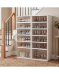Foldable Shoe Rack Organizer 12-Pair 6-Tier Collapsible Shoe Cabinet-White - White - Shoe Racks & Storage Benches