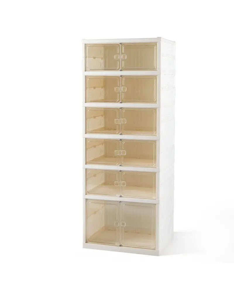 Foldable Shoe Rack Organizer 12-Pair 6-Tier Collapsible Shoe Cabinet-White - White - Shoe Racks & Storage Benches