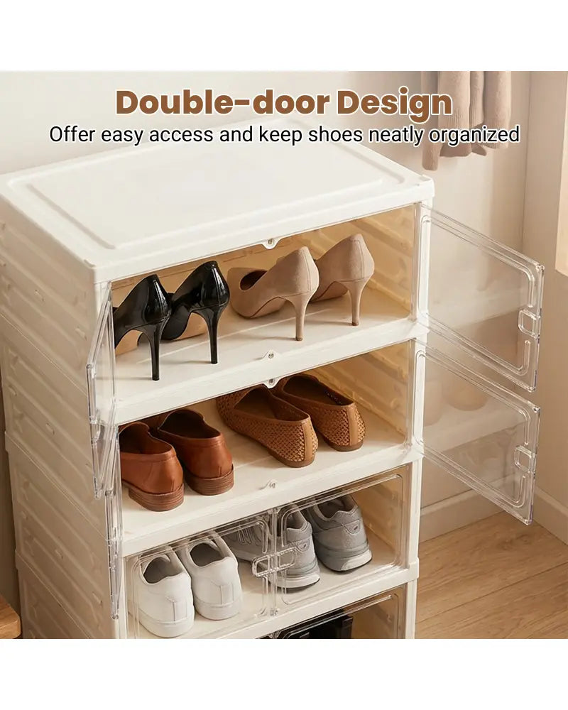 Foldable Shoe Rack Organizer 12-Pair 6-Tier Collapsible Shoe Cabinet-White - White - Shoe Racks & Storage Benches