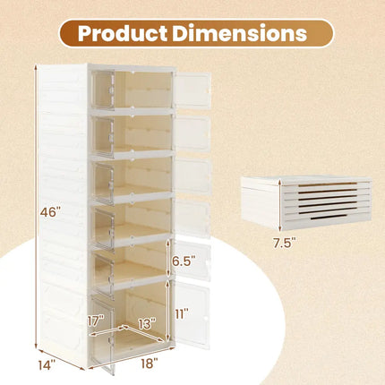 Foldable Shoe Rack Organizer 12-Pair 6-Tier Collapsible Shoe Cabinet-White - White - Shoe Racks & Storage Benches
