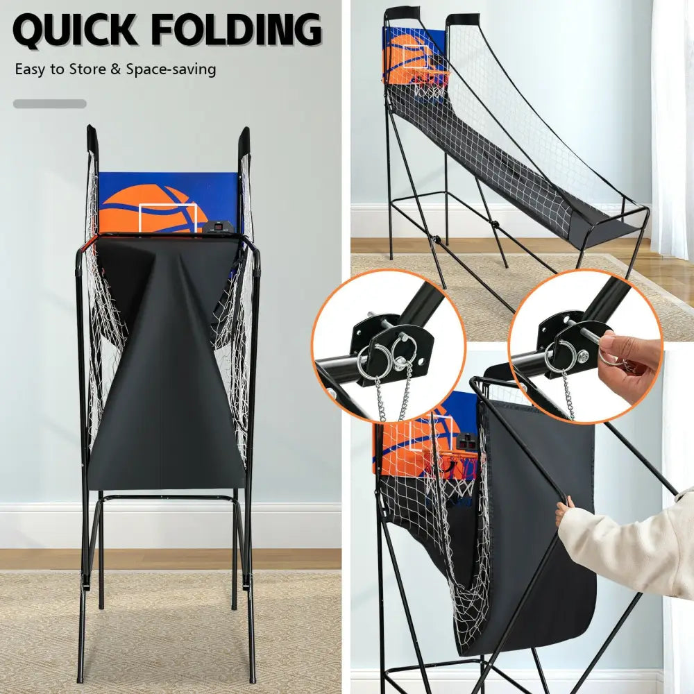 Foldable Single Shot Basketball Arcade Game with Electronic Scorer and Basketballs - Black - Game Room