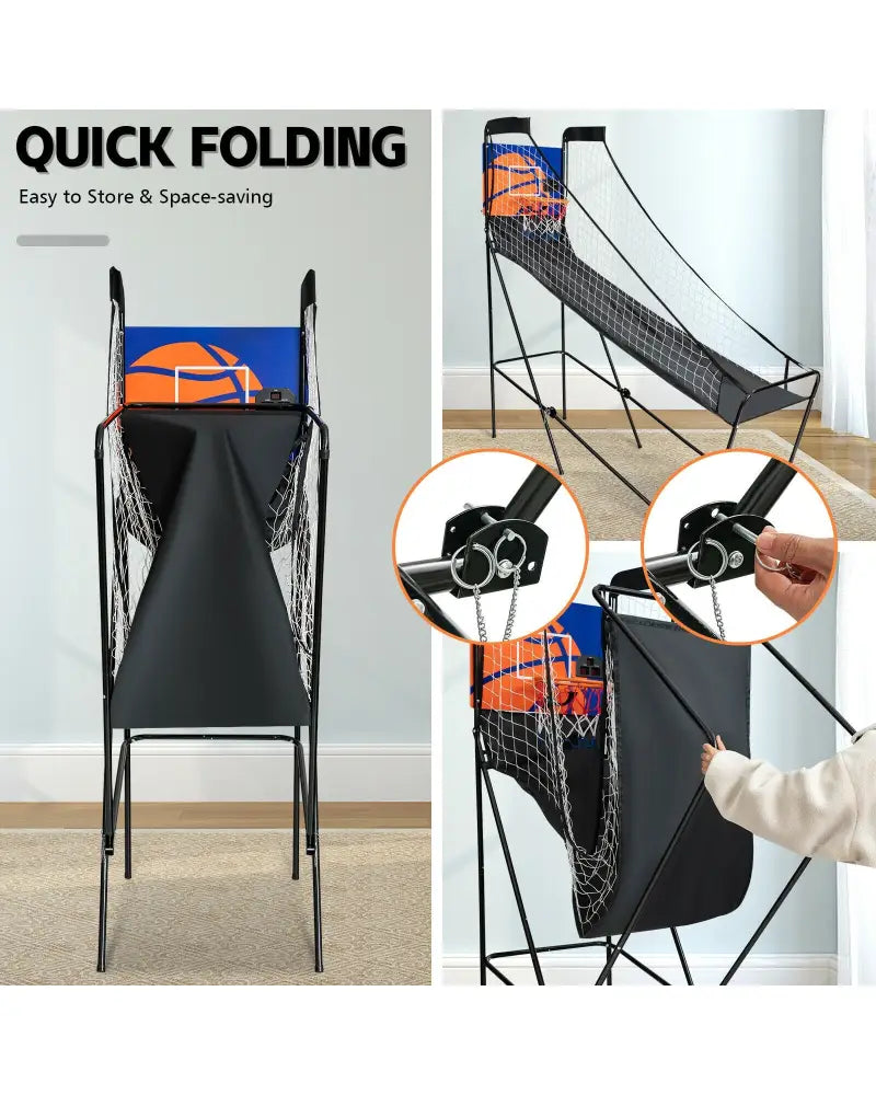 Foldable Single Shot Basketball Arcade Game with Electronic Scorer and Basketballs - Black - Game Room