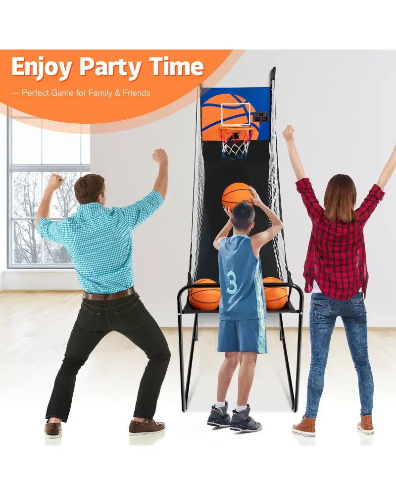 Foldable Single Shot Basketball Arcade Game with Electronic Scorer and Basketballs - Black - Game Room