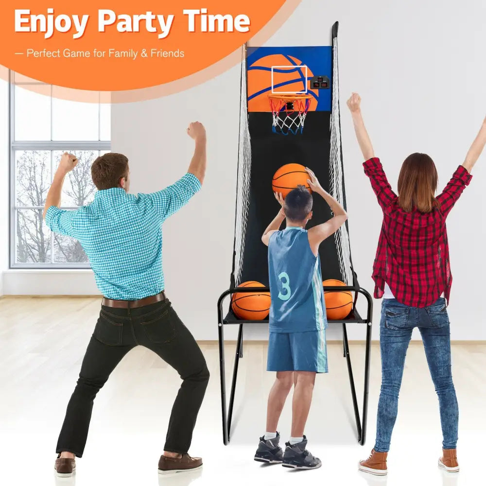 Foldable Single Shot Basketball Arcade Game with Electronic Scorer and Basketballs - Black - Game Room