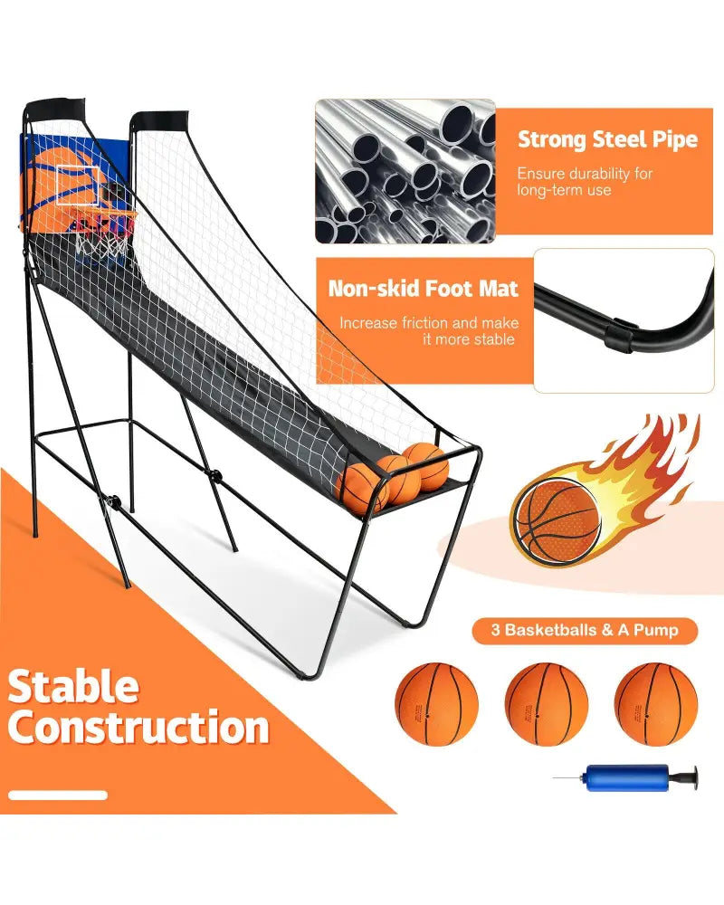Foldable Single Shot Basketball Arcade Game with Electronic Scorer and Basketballs - Black - Game Room
