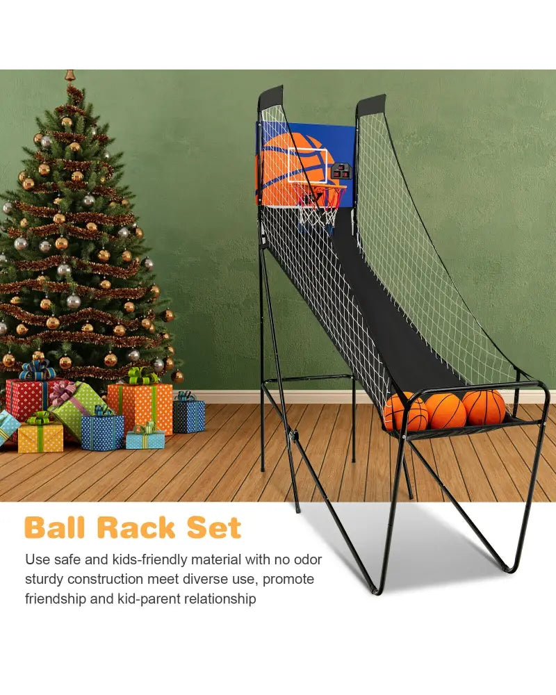 Foldable Single Shot Basketball Arcade Game with Electronic Scorer and Basketballs - Black - Game Room