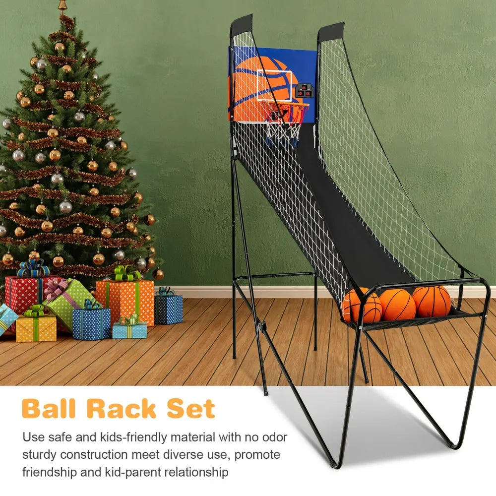 Foldable Single Shot Basketball Arcade Game with Electronic Scorer and Basketballs - Black - Game Room