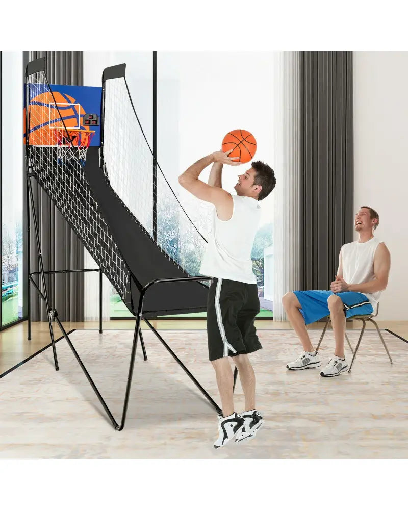 Foldable Single Shot Basketball Arcade Game with Electronic Scorer and Basketballs - Black - Game Room