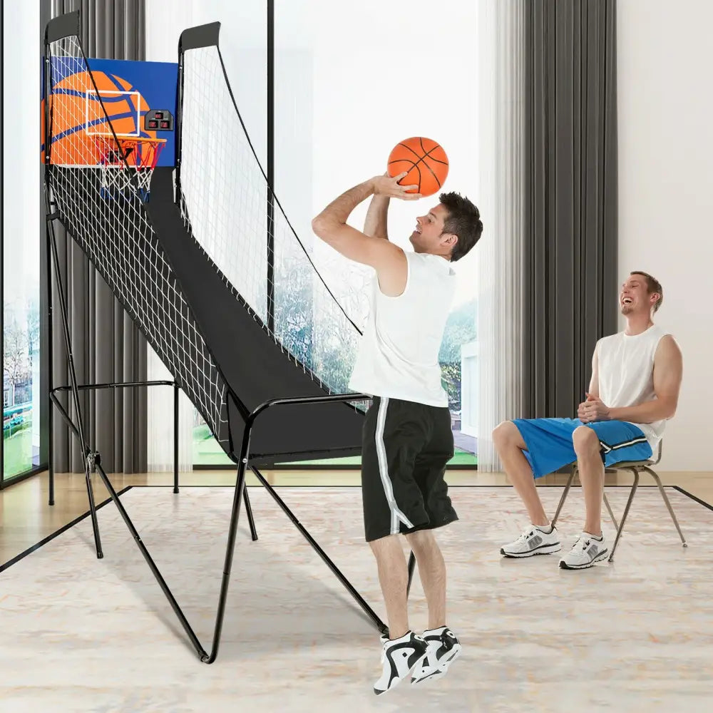 Foldable Single Shot Basketball Arcade Game with Electronic Scorer and Basketballs - Black - Game Room