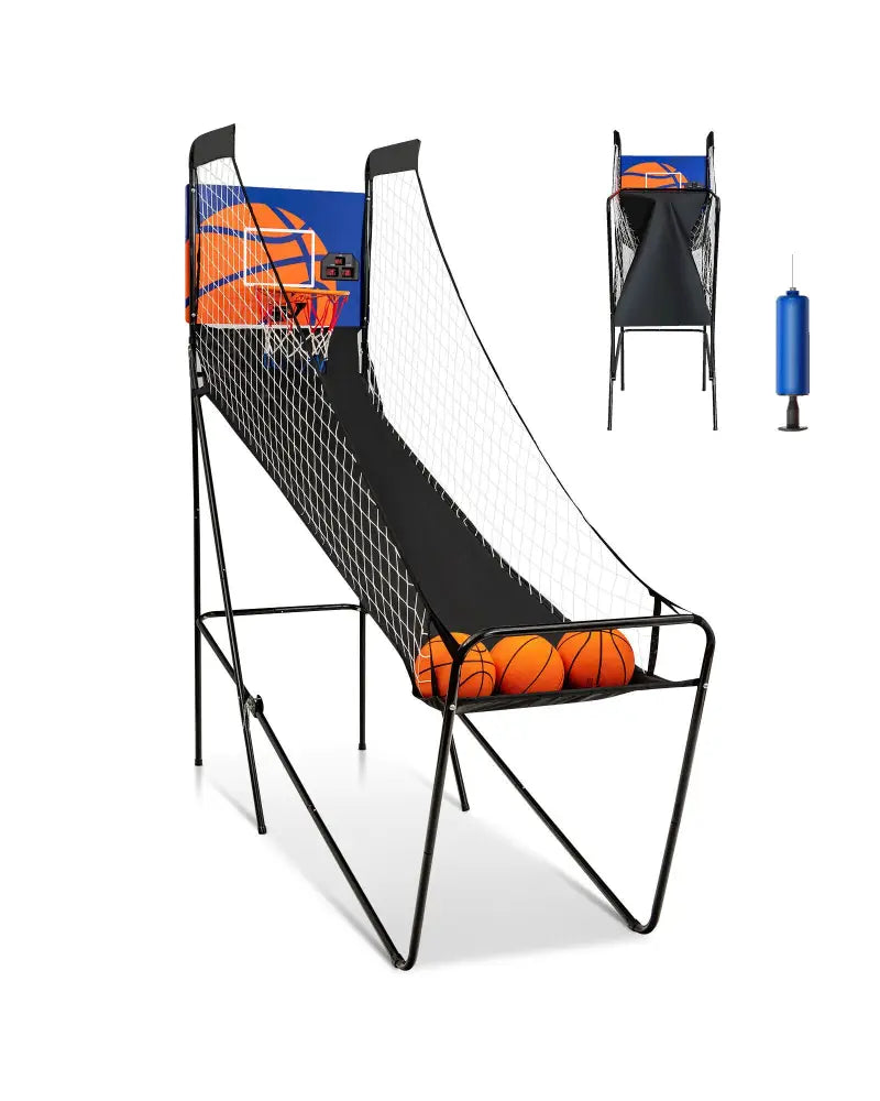 Foldable Single Shot Basketball Arcade Game with Electronic Scorer and Basketballs - Black - Game Room