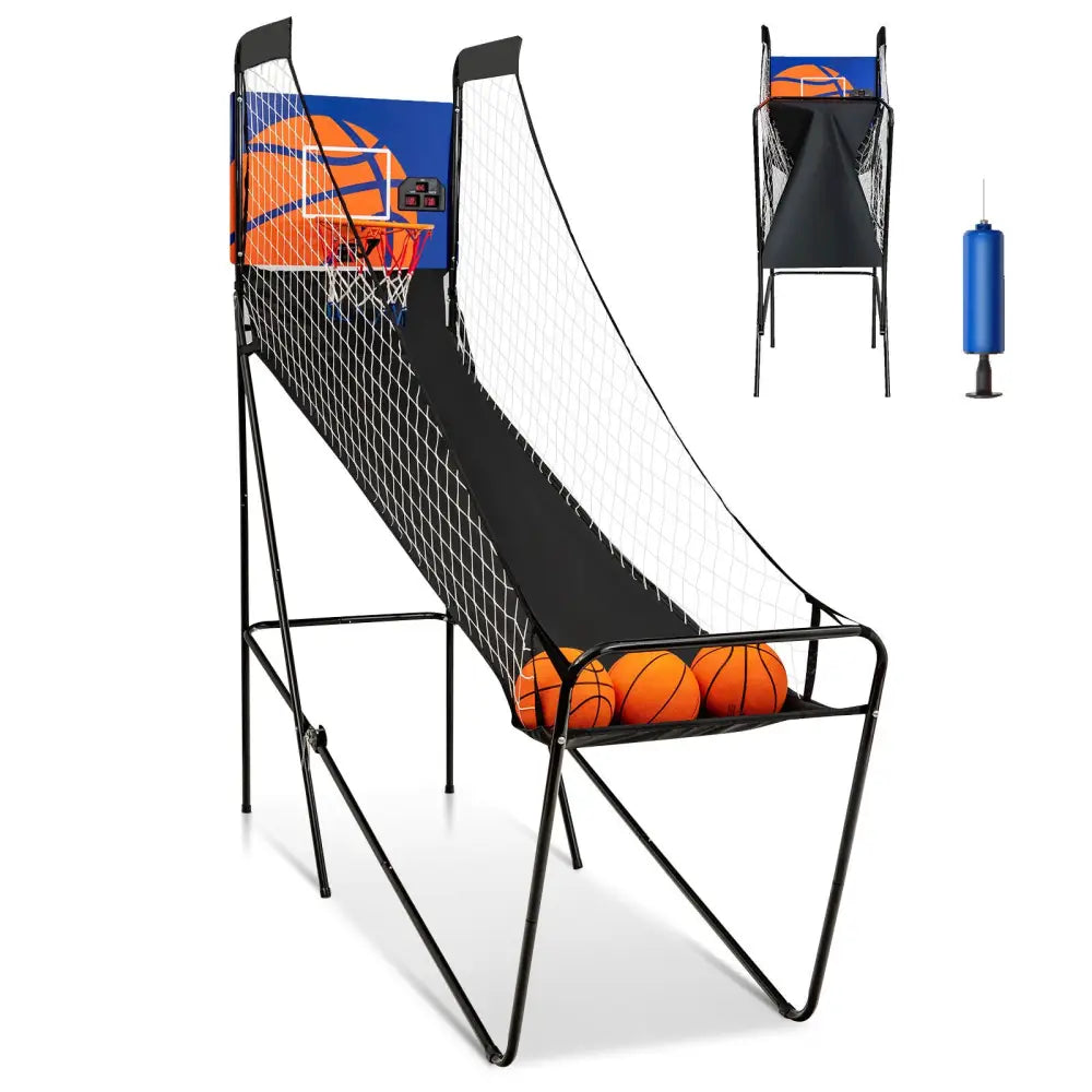 Foldable Single Shot Basketball Arcade Game with Electronic Scorer and Basketballs - Black - Game Room