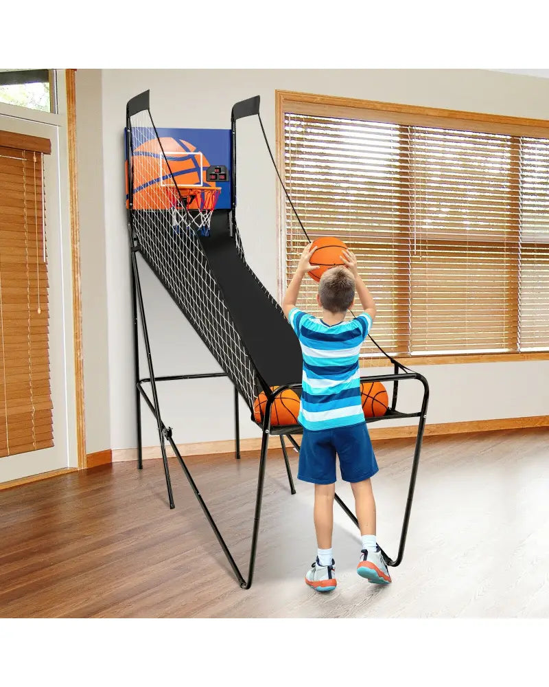 Foldable Single Shot Basketball Arcade Game with Electronic Scorer and Basketballs - Black - Game Room