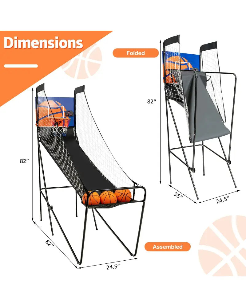 Foldable Single Shot Basketball Arcade Game with Electronic Scorer and Basketballs - Black - Game Room