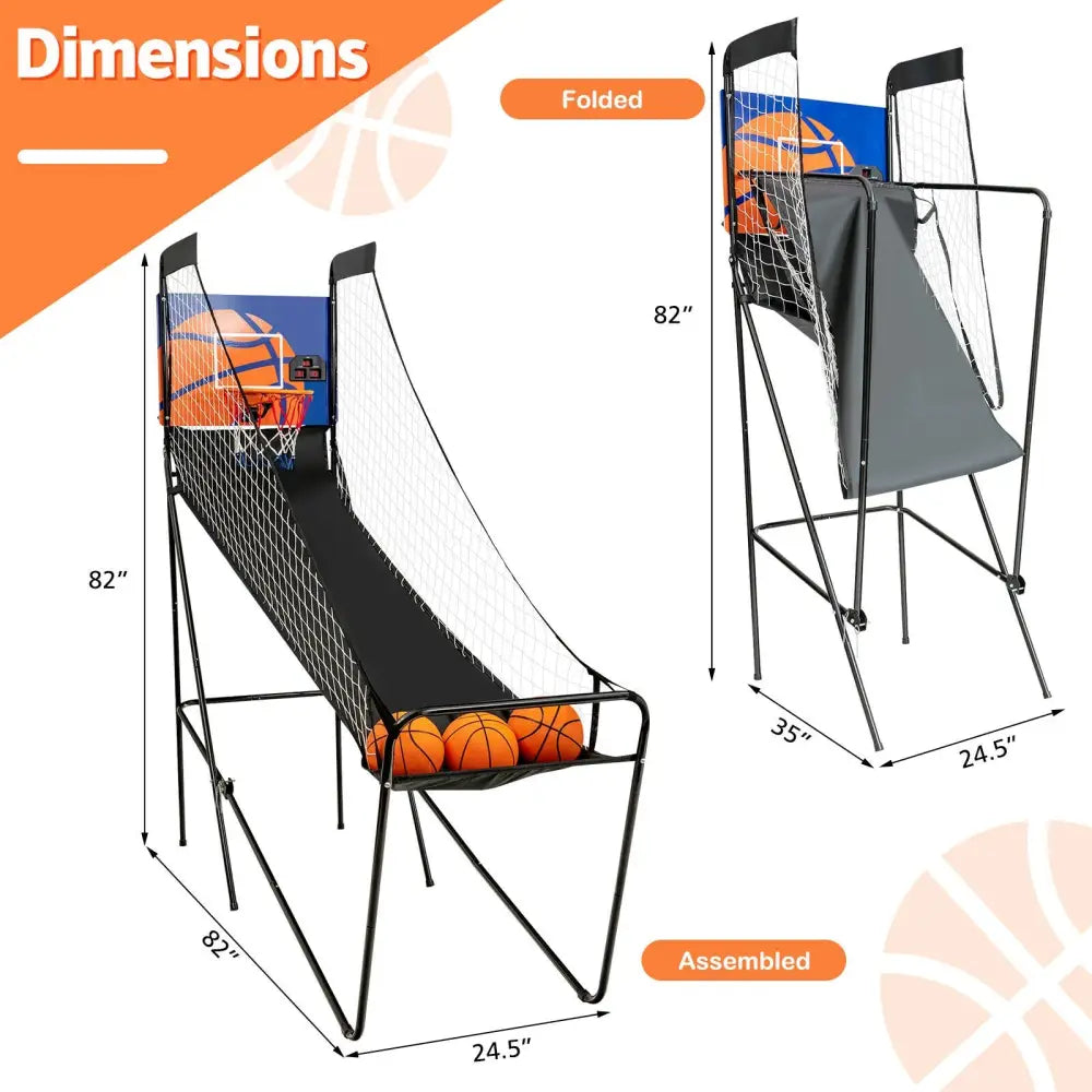 Foldable Single Shot Basketball Arcade Game with Electronic Scorer and Basketballs - Black - Game Room