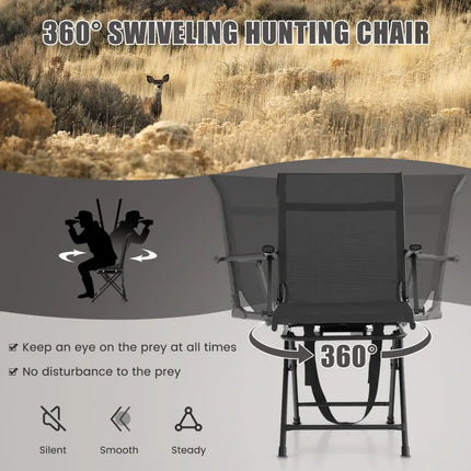 Foldable Swivel Patio Chair with Armrest and Mesh Back-Black - Black - Camping Furniture