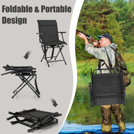 Foldable Swivel Patio Chair with Armrest and Mesh Back-Black - Black - Camping Furniture