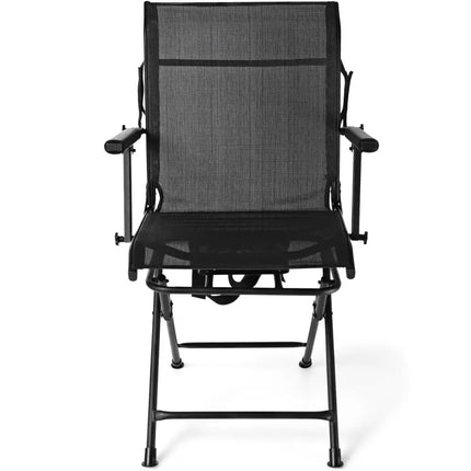 Foldable Swivel Patio Chair with Armrest and Mesh Back-Black - Black - Camping Furniture