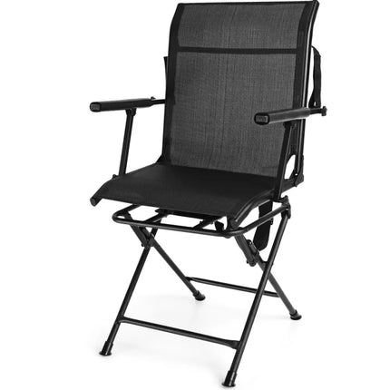 Foldable Swivel Patio Chair with Armrest and Mesh Back-Black - Black - Camping Furniture
