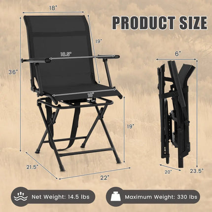 Foldable Swivel Patio Chair with Armrest and Mesh Back-Black - Black - Camping Furniture