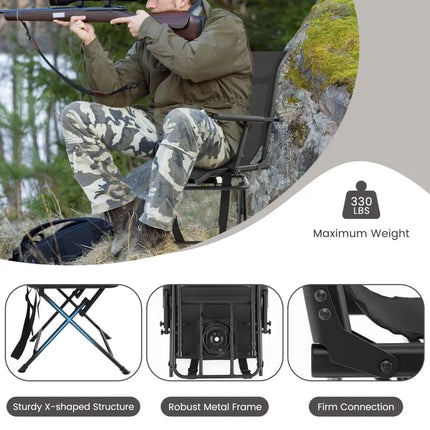 Foldable Swivel Patio Chair with Armrest and Mesh Back-Black - Black - Camping Furniture