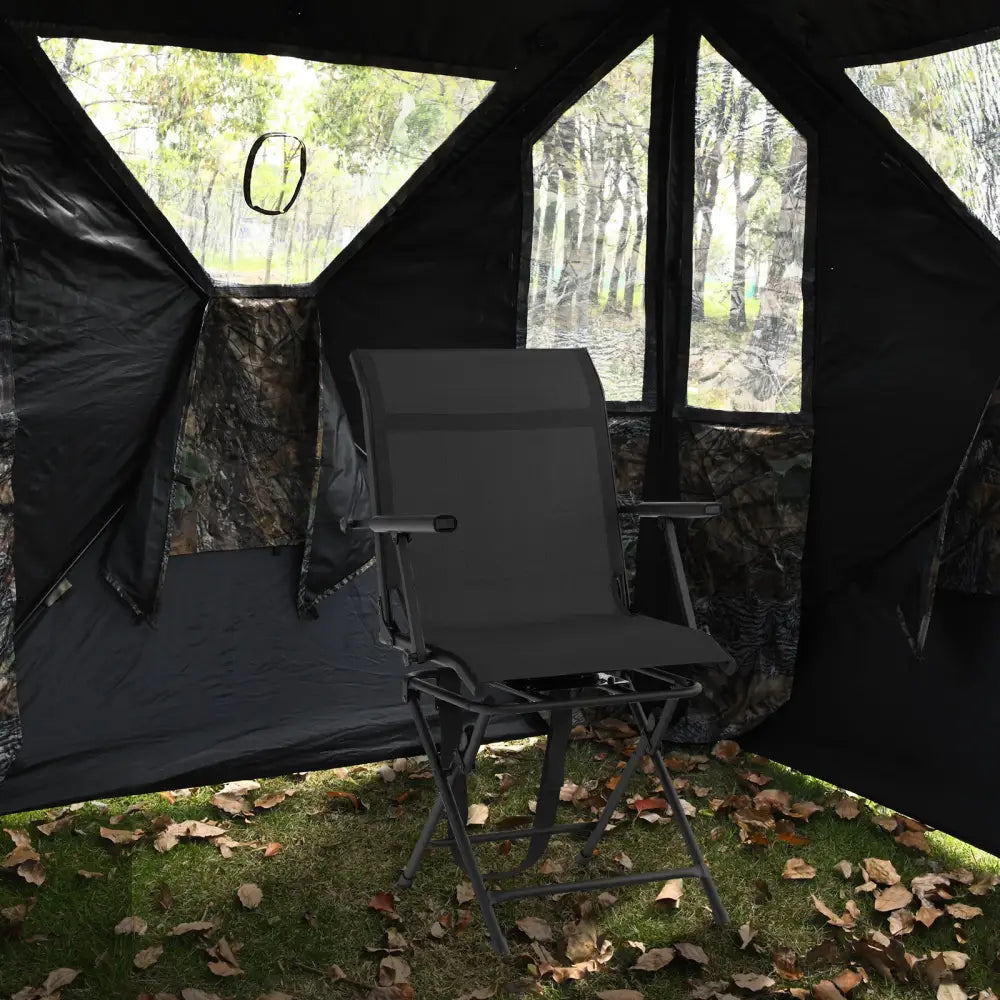 Foldable Swivel Patio Chair with Armrest and Mesh Back-Black - Black - Camping Furniture