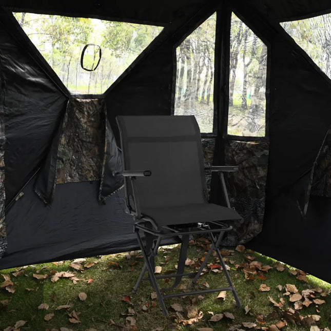 Foldable Swivel Patio Chair with Armrest and Mesh Back-Black - Black - Camping Furniture