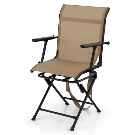 Foldable Swivel Patio Chair with Armrest and Mesh Back-Coffee - Coffee - Camping Furniture