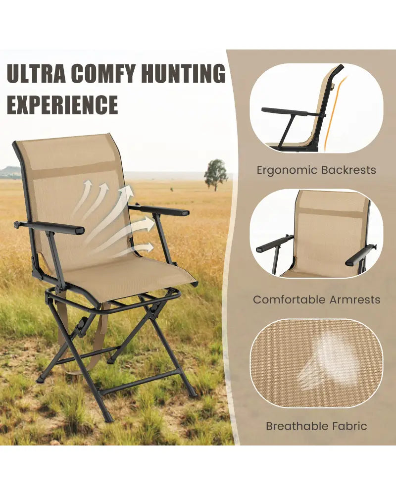 Foldable Swivel Patio Chair with Armrest and Mesh Back-Coffee - Coffee - Camping Furniture