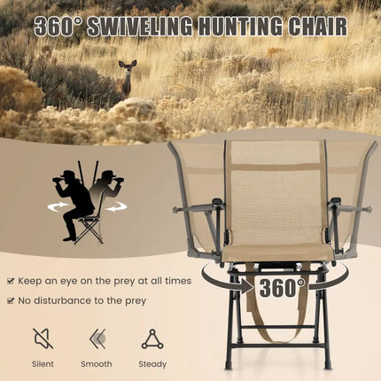 Foldable Swivel Patio Chair with Armrest and Mesh Back-Coffee - Coffee - Camping Furniture