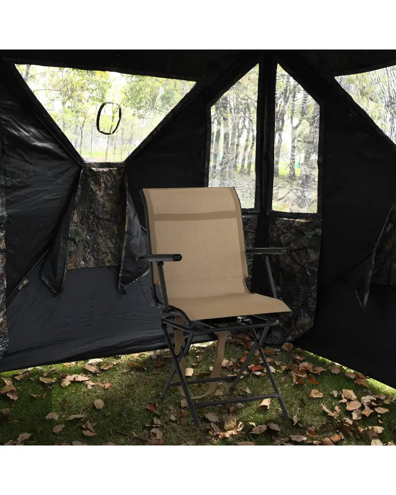 Foldable Swivel Patio Chair with Armrest and Mesh Back-Coffee - Coffee - Camping Furniture
