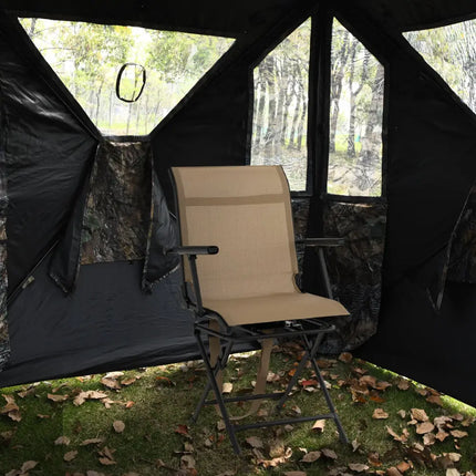 Foldable Swivel Patio Chair with Armrest and Mesh Back-Coffee - Coffee - Camping Furniture
