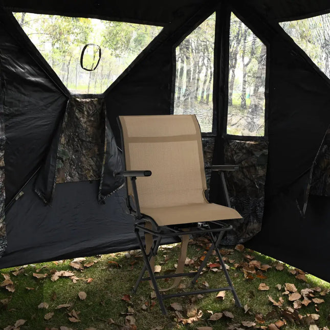 Foldable Swivel Patio Chair with Armrest and Mesh Back-Coffee - Coffee - Camping Furniture