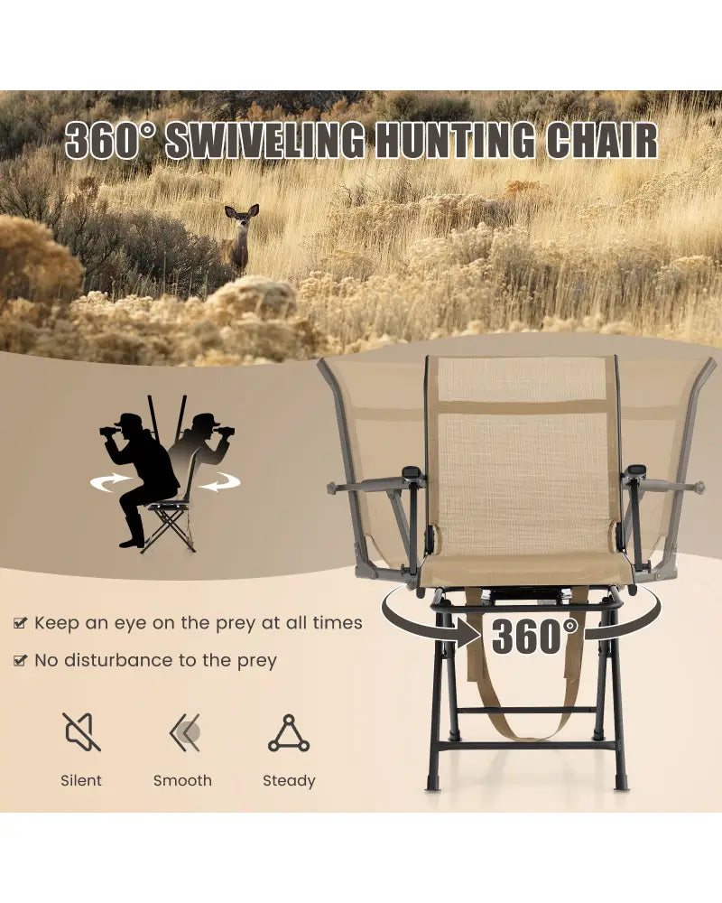 Foldable Swivel Patio Chair with Armrest and Mesh Back-Coffee - Coffee - Camping Furniture