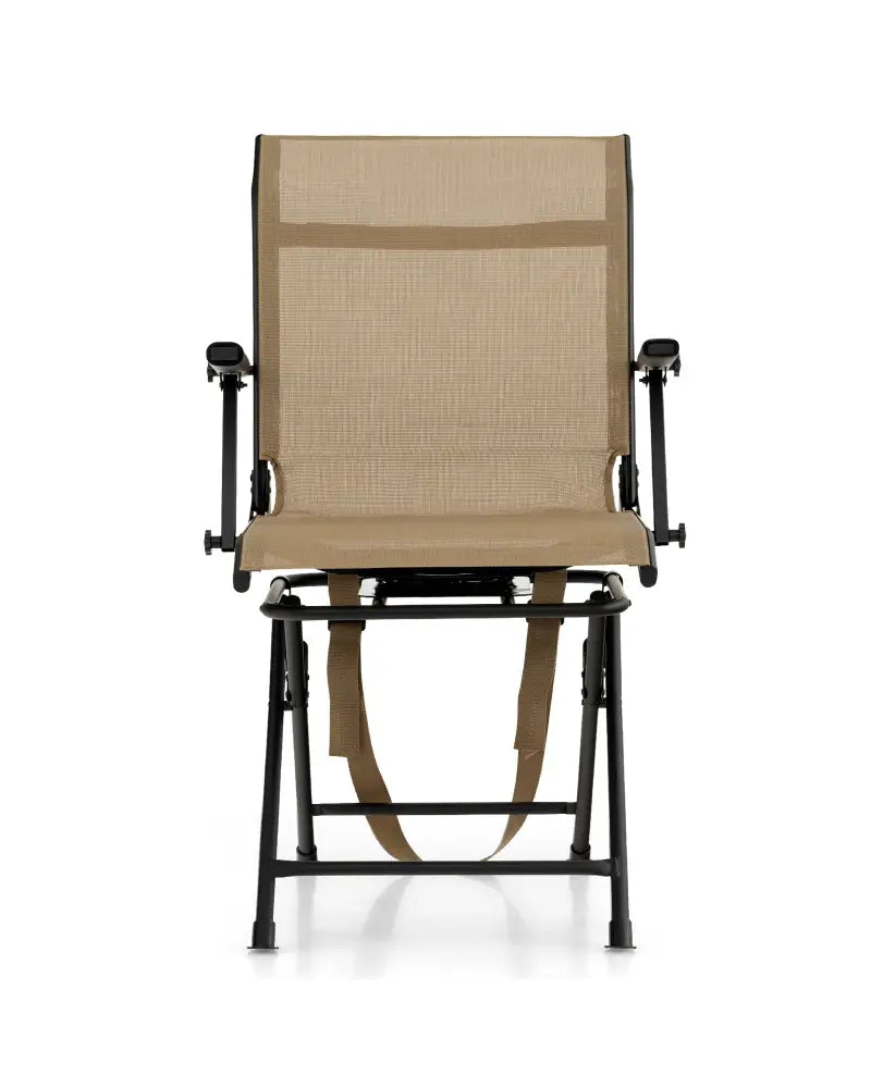 Foldable Swivel Patio Chair with Armrest and Mesh Back-Coffee - Coffee - Camping Furniture