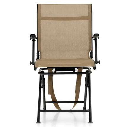 Foldable Swivel Patio Chair with Armrest and Mesh Back-Coffee - Coffee - Camping Furniture