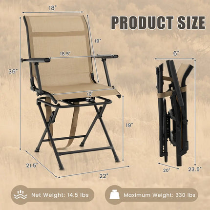 Foldable Swivel Patio Chair with Armrest and Mesh Back-Coffee - Coffee - Camping Furniture