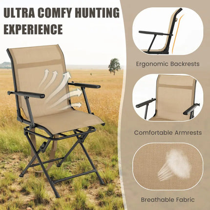 Foldable Swivel Patio Chair with Armrest and Mesh Back-Coffee - Coffee - Camping Furniture